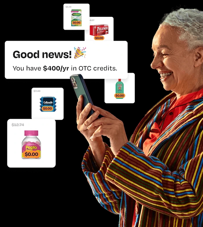 Senior woman using OTC app to purchase popular items with her OTC benefit