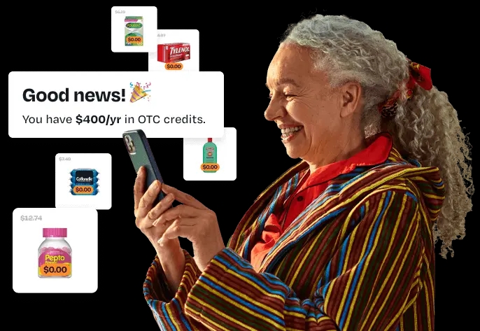Senior woman using OTC app to purchase popular items with her OTC benefit