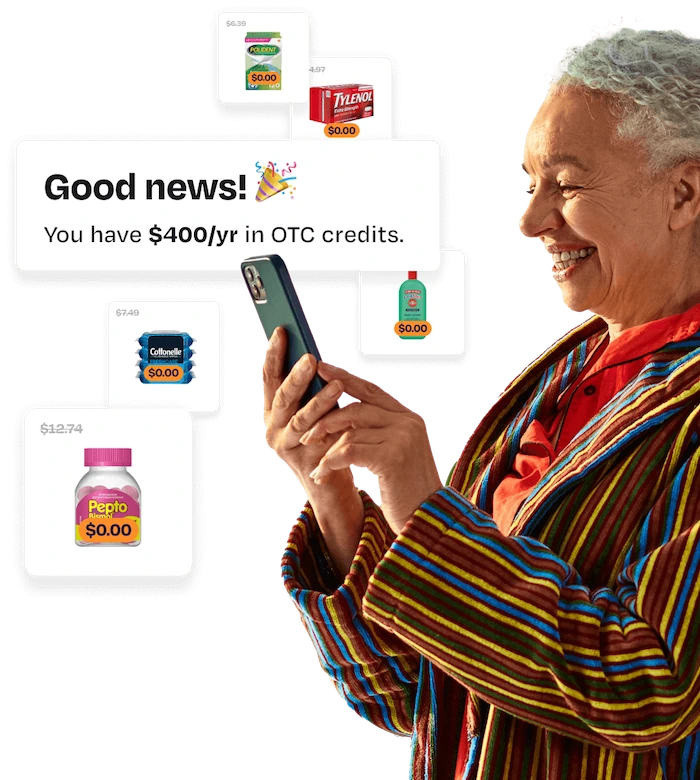 Senior woman using OTC app to purchase popular items with her OTC benefit